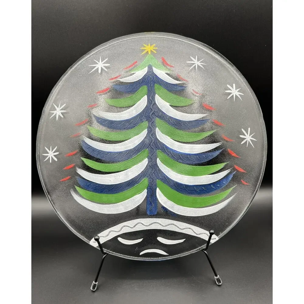 Kosta Boda Hand Painted Christmas Tree Platter 13” Signed Ulrica Hydman-Vallien